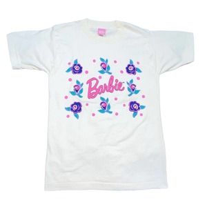M/L Vintage 1996 Barbie Mattel Single Stitch Puff Paint Logo T-Shirt